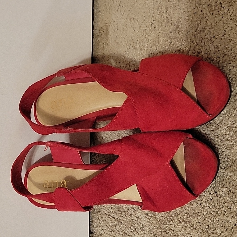 Red suede wedges